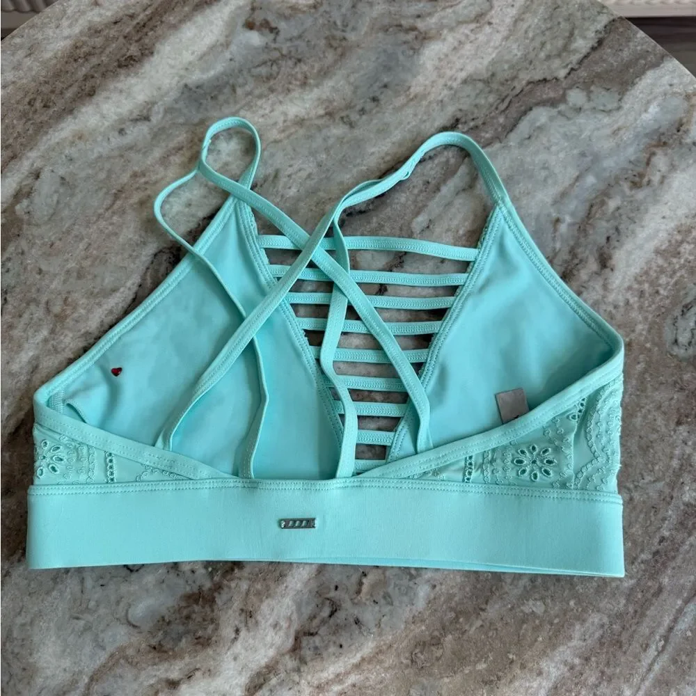Lorna Jane bay blue embroidered sports bra strappy coastal pilates princess
